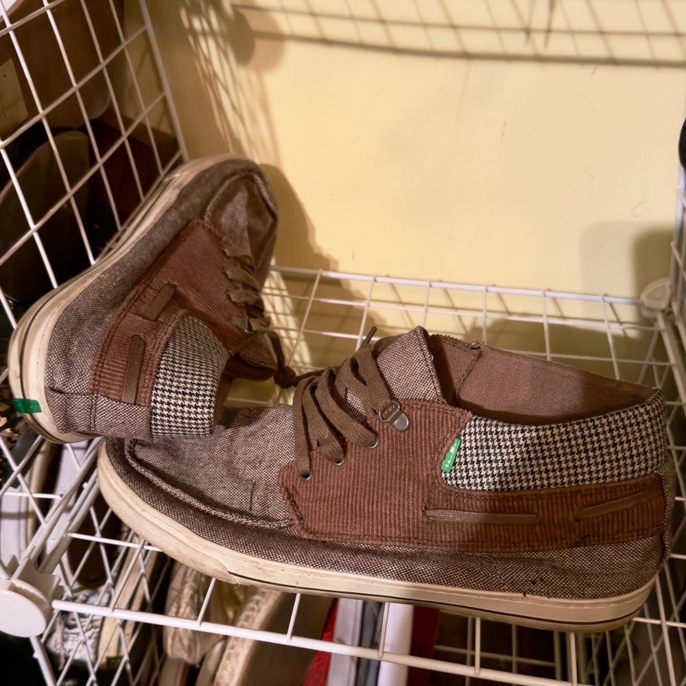 Sanuk Brown Canvas & Houndstooth Slip-On Loafers